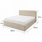 Wymiary beżowego łóżka tapicerowanego Ivi 160x200 – szerokość 168 cm, długość 210 cm, zagłówek 90 cm i boki 32 cm