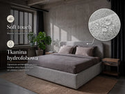 Ciepłe szare łóżko tapicerowane Ivi 160x200 w tkaninie bouclé Fredo – miękka tkanina hydrofobowa soft touch