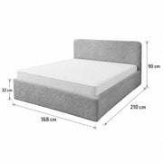 Wymiary ciepłego szarego łóżka tapicerowanego Ivi 160x200 – szerokość 168 cm, długość 210 cm, zagłówek 90 cm i boki 32 cm