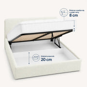 Łóżko tapicerowane Ivi 160x200 w kolorze ecru z pojemnikiem 20 cm i materacem osadzonym 8 cm w głąb ramy
