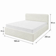 Wymiary łóżka tapicerowanego Ivi 160x200 w kolorze ecru – szerokość 168 cm, długość 210 cm, zagłówek 90 cm i boki 32 cm