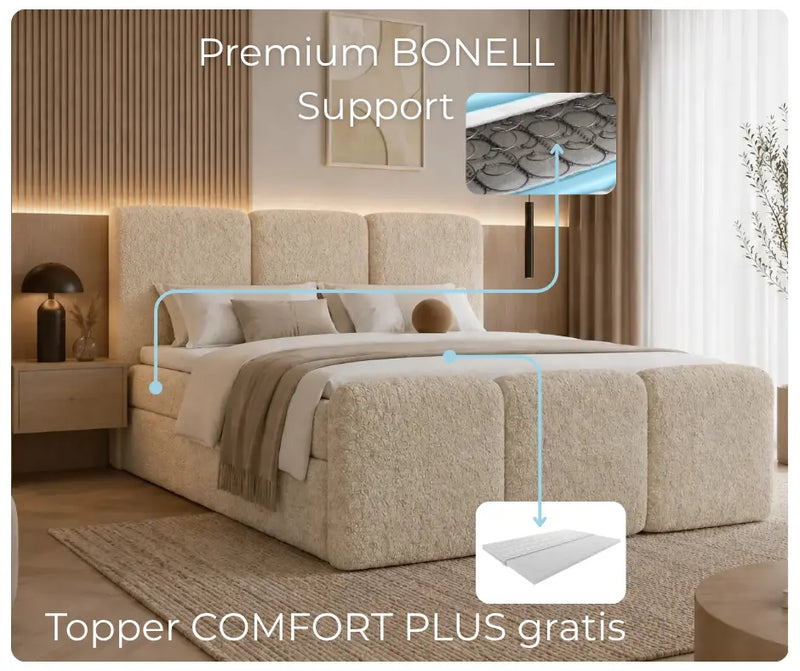 Łóżko kontynentalne FALK z materacem bonellowym i topperem Comfort Plus w zestawie