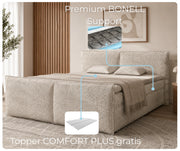 Beżowe łóżko kontynentalne Pyllo Bubble z systemem BONELL Support i topperem Comfort Plus gratis