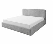 Ciepłe szare łóżko tapicerowane Ivi 160x200 w tkaninie bouclé Fredo z materacem – widok produktu na białym tle