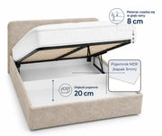 Beżowe łóżko tapicerowane Ivi 160x200 z pojemnikiem MDF o głębokości 20 cm i materacem wpuszczonym 8 cm w ramę