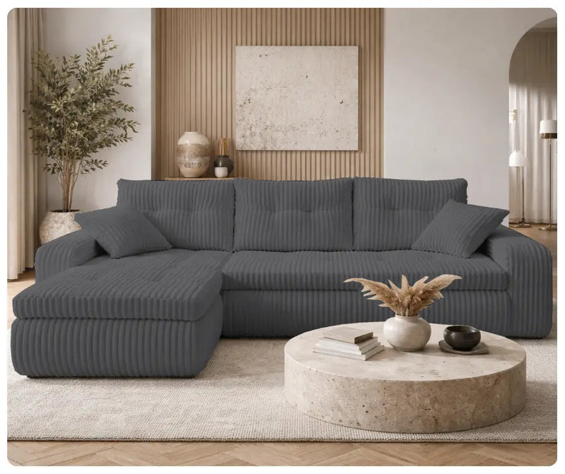 Ciemnoszary narożnik Scarlet Lincoln 90 z funkcją spania w aranżacji salonu