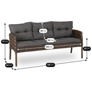 Wymiary sofy ogrodowej z technorattanu w zestawie mebli ogrodowych ARTE w kolorze brązowym