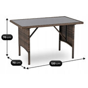 Wymiary stołu ogrodowego z technorattanu w zestawie mebli ogrodowych ARTE w kolorze brązowym