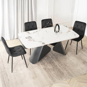 Stół ceramiczny Velto biały marmur z czarną podstawą w nowoczesnej jadalni