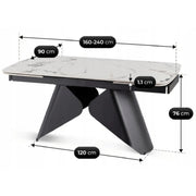 Wymiary stołu ceramicznego Velto z czarną podstawą 160-240 cm