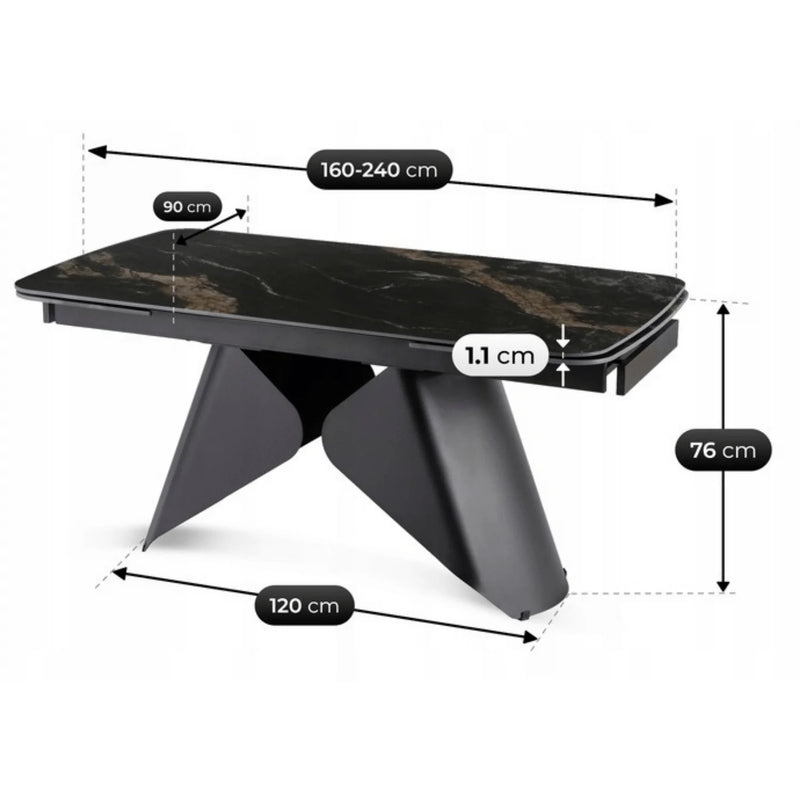 Wymiary stołu ceramicznego Velto czarny marmur 160-240 cm
