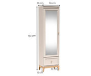 Szafa Windsor 18 kaszmir z lustrem i dolną szufladą – wymiary: szerokość 55 cm, wysokość 193 cm i głębokość 35 cm.