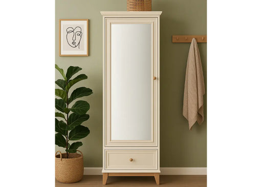 Wąska szafa Windsor kaszmir z lustrem do przedpokoju na drewnianych nogach