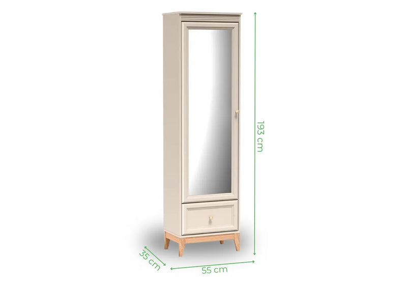 Wymiary szafy Windsor W18 kaszmir z lustrem wysokość 193 cm szerokość 55 cm głębokość 35 cm