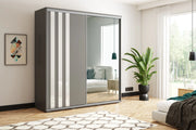 Szara szafa ubraniowa z lustrem i paskami Apollo 2-8 w aranżacji