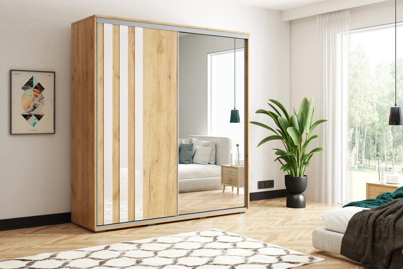 Szafa ubraniowa z lustrem i paskami Apollo 2-8 w aranżacji