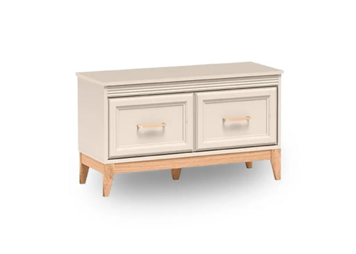 Szafka na buty Windsor 20 w kolorze kaszmir z siedziskiem i dwoma frontami na białym tle