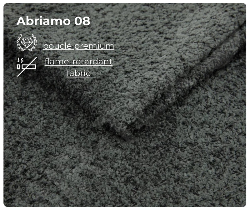 Tkanina Abriamo 08 typu bouclé premium o właściwościach flame retardant do łóżka kontynentalnego FALK