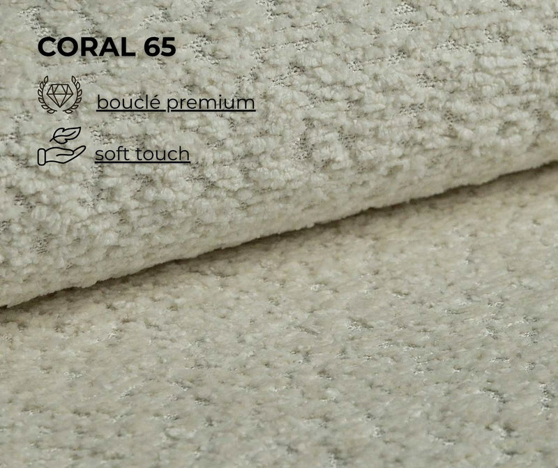 Tkanina bouclé Coral 65 w kremowym kolorze o strukturze soft touch premium