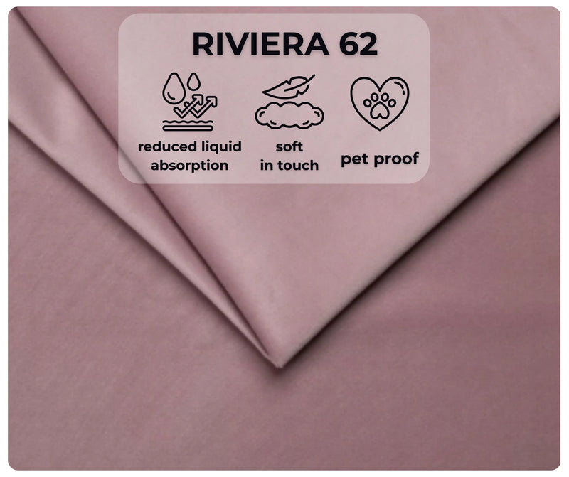 Tkanina Riviera 62 – różowa welurowa tkanina obiciowa o ograniczonym wchłanianiu płynów i właściwościach pet proof