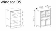 Wymiary witryny Windsor 5 kaszmir 92 cm – szerokość, wysokość i głębokość