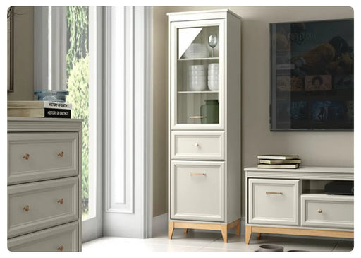 Wąska witryna Windsor kaszmir z przeszklonymi drzwiami w aranżacji salonu