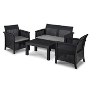 Zestaw ogrodowy BENET czarny technorattan sofa 2 osobowa dwa fotele i stolik widok z boku
