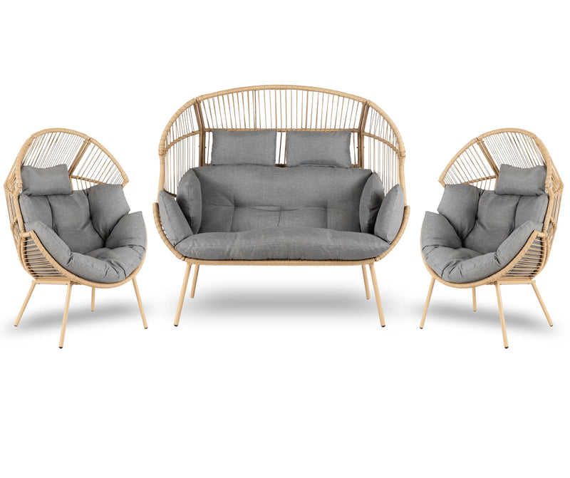 zestaw ogrodowy BOHO z sofą i dwoma fotelami z poduszkami