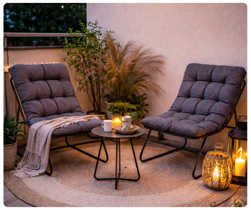 zestaw ogrodowy NOVA 2 fotele i stolik na tarasie aranżacja wypoczynkowa balkon